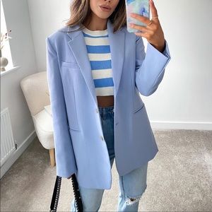 Pastel Blue Straight Cut Blazer with pockets